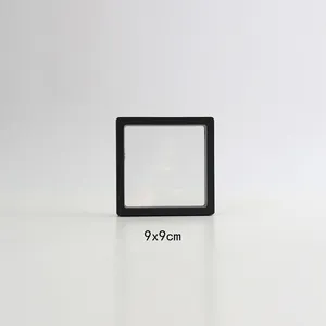 9x9cm Black PE film floating jewelry display box for rings and coins with 3D stand