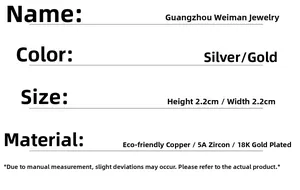 Detailed spec sheet showing 2.2cm hoop earrings made of eco-friendly copper and 5A zircon