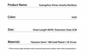 Especificaciones del collar de acero de titanio chapado en oro 18K y detalles de circonio 5A