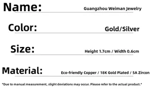Size specifications for U-shaped earrings in gold and silver, height 1.7cm and width 0.6cm