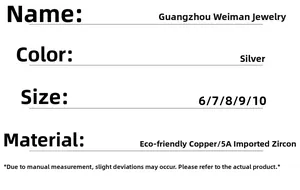 Detailed specifications for luxury square zircon ring with 5A grade stones and sizing info