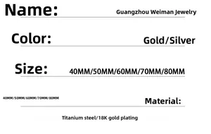 Size guide for stainless steel hoop earrings in gold and silver, 40mm to 80mm diameters