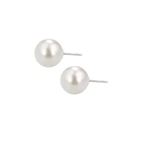 Pendientes minimalistas de plata esterlina S925 con perlas grises redondas