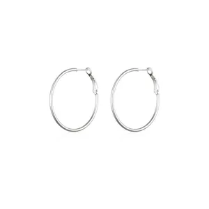 Polished silver stainless steel large hoop earrings with minimalist circular design