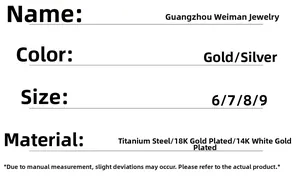 Size chart for geometric hollow oval rings in gold and silver titanium steel material