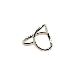 Minimalist geometric hollow oval ring in silver finish with polished metallic surface