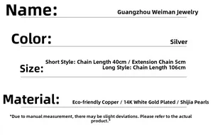 Specifications of silver pearl necklace made of 14K white gold plated eco-friendly copper