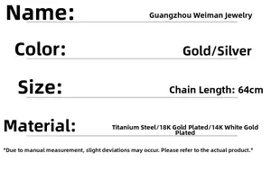 Spécifications du collier en acier titane de 64 cm en placage d'or et d'argent