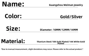 Size guide for gold and silver hoop earrings in 10mm, 12mm, and 14mm diameters