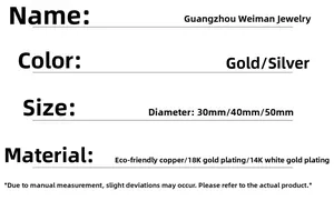 Specifications of 18K gold plated copper hoop earrings in 30mm 40mm 50mm sizes