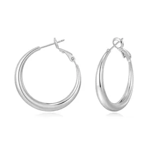 Sleek silver hoop earrings with a wide polished finish and minimalist design