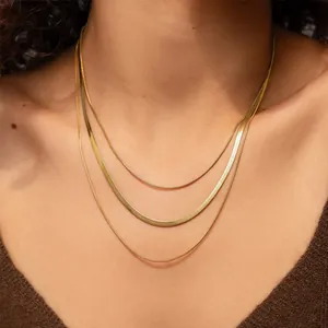 Vintage Layered Snake Bone Chain Necklace For Women Titanium Steel Gold Silver Plated Herringbone Clavicle Chain Jewelry
