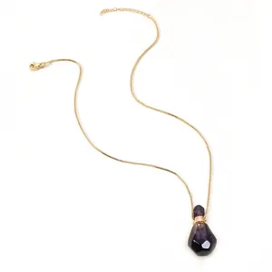 18K gold-plated necklace with elegant purple crystal perfume bottle prism pendant