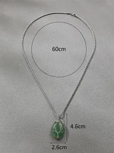 Silver twist chain necklace with green aventurine tree of life water drop pendant