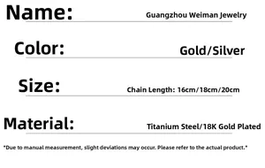 Size and color chart for twisted titanium steel bracelet with 18K gold plating