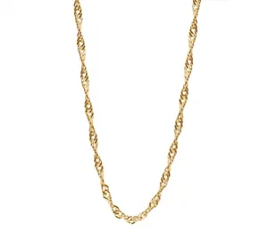 Close-up of golden water wave twist chain necklace with detailed metal texture and shine