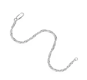 Detail of twisted silver water wave chain bracelet with high polish lobster clasp
