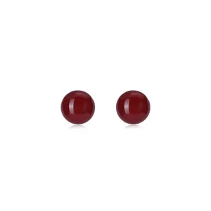 Eleganti orecchini a perno tondi rosso scuro in argento sterling S925 da donna