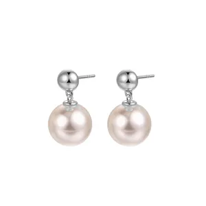 Franse vintage S925 zilveren oorknopjes met gouden boon en roze parelhanger