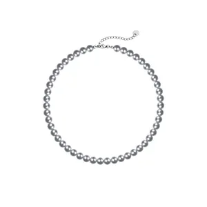 Elegant grey pearl necklace with metallic luster and silver lobster clasp closure