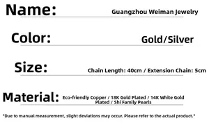 Guide des tailles montrant la longueur 40cm+5cm et les matériaux du collier de perles