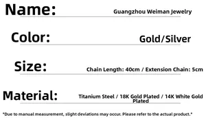 Detailed size specifications for double layer snake chain necklace in titanium steel