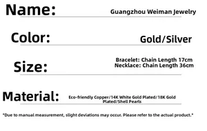 Detailed chart showing bracelet and necklace sizes in gold and silver plating