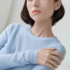 French Retro White Round Artificial Pearl Bracelet Necklace For Women Gold Silver Plated Copper Zirconia Inlaid Interlock Clasp Jewelry