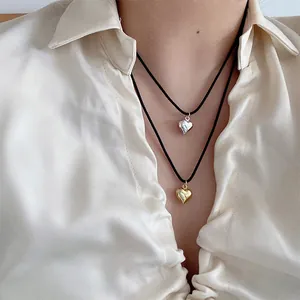 Herz Anhänger Halskette Mit Schwarzem Seil Für Damen Elegant Minimalistischer Schmuck Gold Silber Vergoldet Kupfer Herz Pulloverkette Geschenk