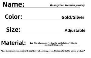 Detailed spec chart for Y-shaped pearl necklace featuring 18K gold plating and eco-copper