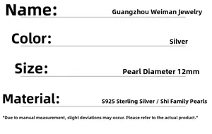 Detail showing S925 sterling silver ear studs with 12mm silver-grey round pearls