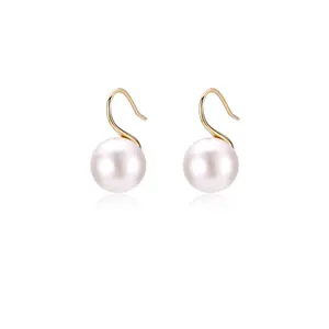 Elegant French vintage grey round pearl earrings with golden S-shaped hooks in pair
