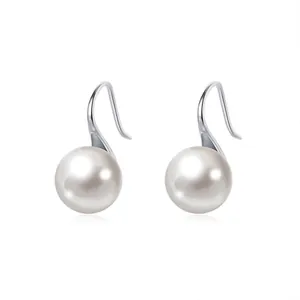Elegant S925 sterling silver hook earrings featuring premium round white pearls