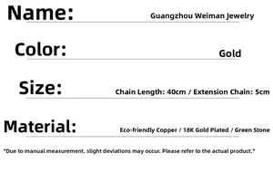 Detailed specifications of green stone necklace with 18K gold plated copper chain