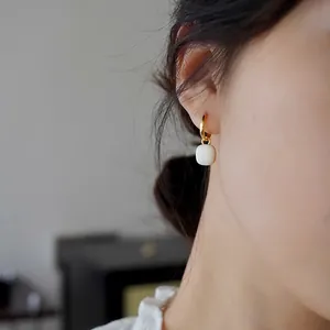 Französisch Vintage Quadrat Emaille Tropfglasur Ohrringe Für Damen 18K Vergoldet Kupfer Geometrische Ohrhänger Schmuck