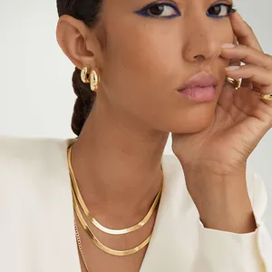 Minimalistische Edelstahl Schlangenkette Flache Halskette Für Damen Gold Silber Vergoldet Elegante Schlüsselbein Kette Schmuck