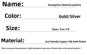 Size chart for croissant dome ring showing gold and silver options in sizes 5 to 8