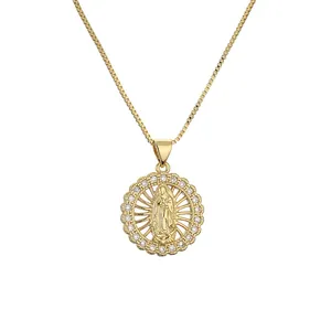 Collana con ciondolo Vergine Maria placcata oro con pavé di zirconi e catena box