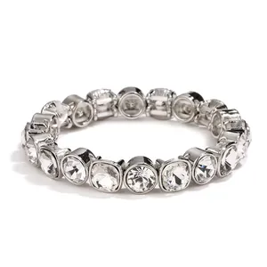 Elegant silver alloy heart bracelet with square cut crystals and sparkling finish