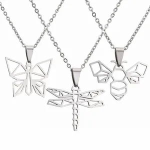Κοίλο Κρεμαστό Κολιέ Ζώο Origami Από Ανοξείδωτο Ατσάλι Γεωμετρική Μέλισσα Πεταλούδα Λιβελούλα Κόσμημα Μόδας