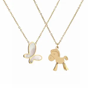 Vintage Stainless Steel Pendant Necklace Queen Elizabeth II Portrait Butterfly Mother Of Artificial Pearl Pony Lock For Women