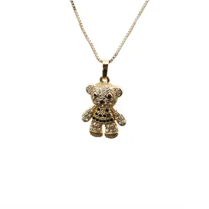 Collier ours doré avec incrustation de zircon étincelant et chaîne boîte délicate