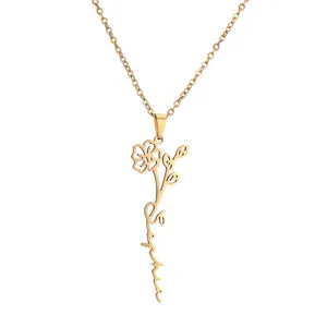 Collier en acier inoxydable doré avec prénom Sophia et pendentif fleur délicat