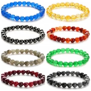 Natural Stone Beaded Bracelet For Women Men Agate Amethyst Tiger Eye Obsidian Lava Stone Healing Crystal Stretch Jewelry