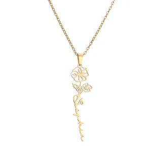 Collier fleur de naissance doré personnalisé avec pendentif prénom Sophia pour femme