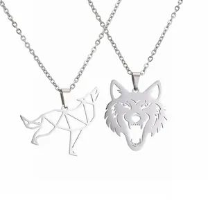 Edelstahl Tieranhänger Halskette Geometrisches Origami Wolf Skorpion Chamäleon Für Herren Damen