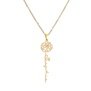 Collier Sophia en acier inoxydable doré avec pendentif rose évidée pour cadeau d'anniversaire