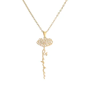 Collier Sophia en acier inoxydable doré avec pendentif fleur de naissance ajouré chic