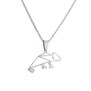 Minimalistische silberne Chamäleon-Halskette im Origami-Stil aus Edelstahl für Herren