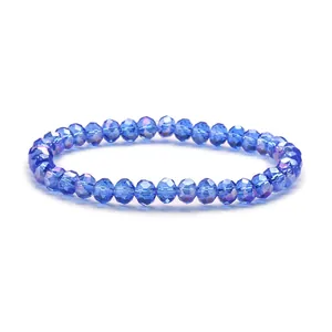 Sparkling 6mm deep blue crystal beaded bracelet with aurora AB coating for daily jewelry